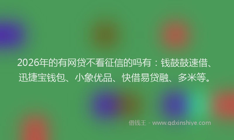 2026年的有网贷不看征信的吗有:钱鼓鼓速借、迅捷宝钱包、小象优品、快借易贷融、多米等。