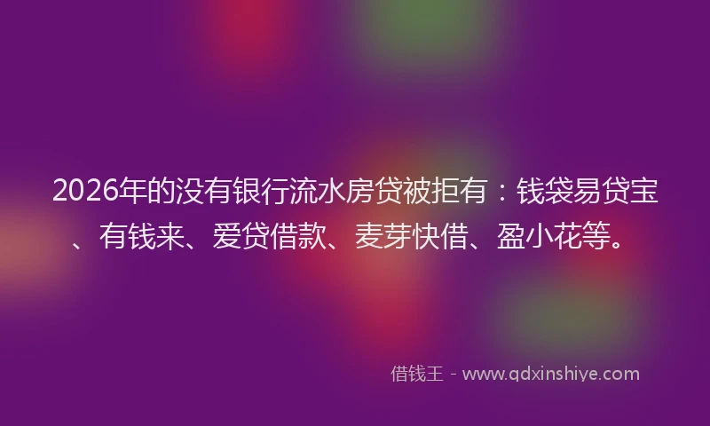 2026年的没有银行流水房贷被拒有：钱袋易贷宝、有钱来、爱贷借款、麦芽快借、盈小花等。