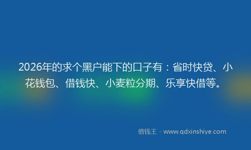 2026年的求个黑户能下的口子有：省时快贷、小花钱包、借钱快、小麦粒分期、乐享快借等。