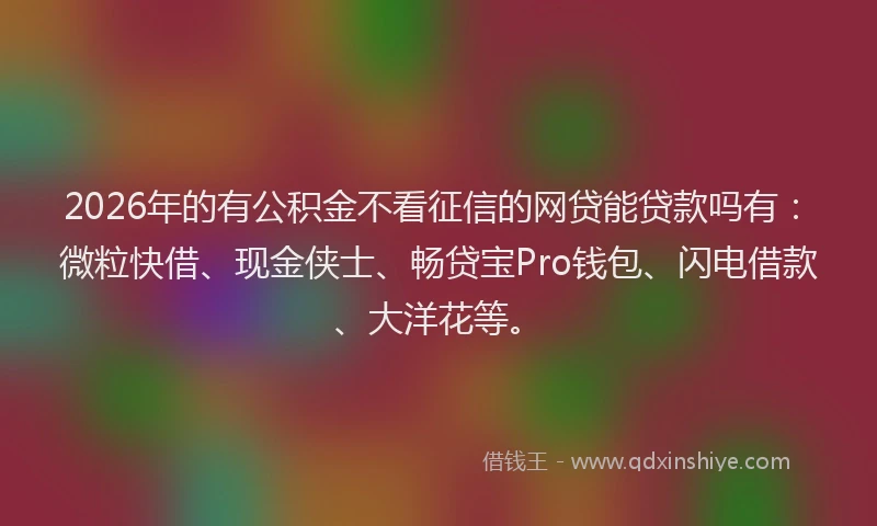 2026年的有公积金不看征信的网贷能贷款吗有：微粒快借、现金侠士、畅贷宝Pro钱包、闪电借款、大洋花等。