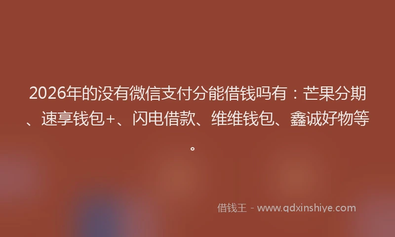 2026年的没有微信支付分能借钱吗有：芒果分期、速享钱包+、闪电借款、维维钱包、鑫诚好物等。