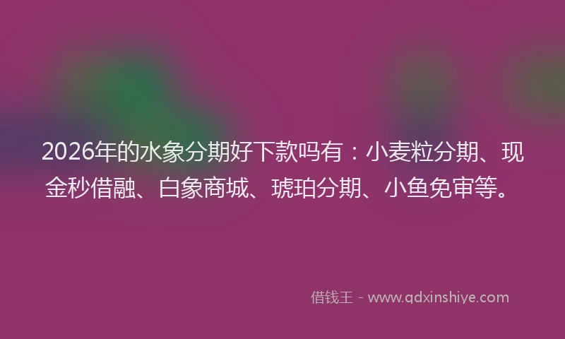 2026年的水象分期好下款吗有：小麦粒分期、现金秒借融、白象商城、琥珀分期、小鱼免审等。