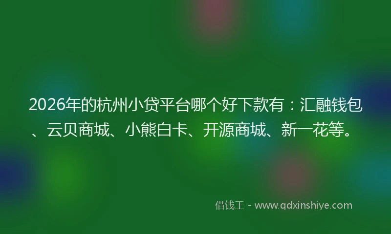 2026年的杭州小贷平台哪个好下款有：汇融钱包、云贝商城、小熊白卡、开源商城、新一花等。