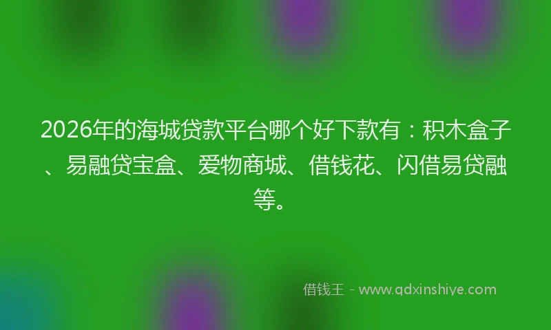 2026年的海城贷款平台哪个好下款有：积木盒子、易融贷宝盒、爱物商城、借钱花、闪借易贷融等。