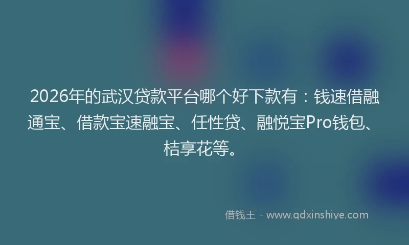2026年的武汉贷款平台哪个好下款有：钱速借融通宝、借款宝速融宝、任性贷、融悦宝Pro钱包、桔享花等。
