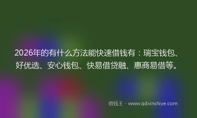 2026年的有什么方法能快速借钱有：瑞宝钱包、好优选、安心钱包、快易借贷融、惠商易借等。