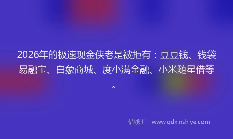 2026年的极速现金侠老是被拒有：豆豆钱、钱袋易融宝、白象商城、度小满金融、小米随星借等。