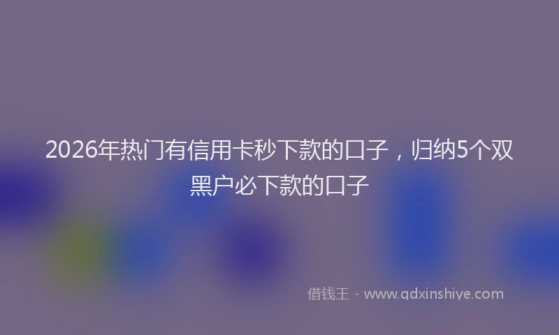 2026年热门有信用卡秒下款的口子，归纳5个双黑户必下款的口子