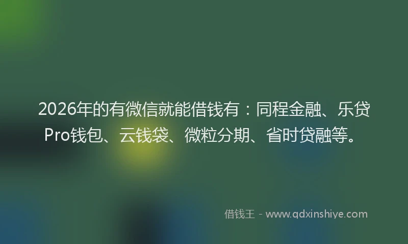 2026年的有微信就能借钱有：同程金融、乐贷Pro钱包、云钱袋、微粒分期、省时贷融等。