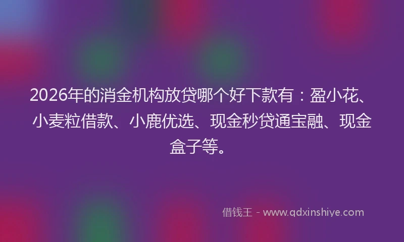 2026年的消金机构放贷哪个好下款有：盈小花、小麦粒借款、小鹿优选、现金秒贷通宝融、现金盒子等。