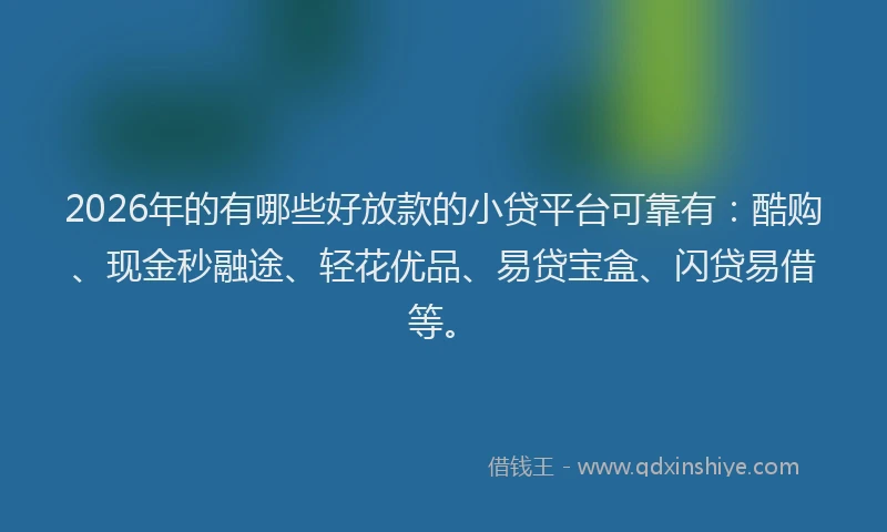 2026年的有哪些好放款的小贷平台可靠有:酷购、现金秒融途、轻花优品、易贷宝盒、闪贷易借等。
