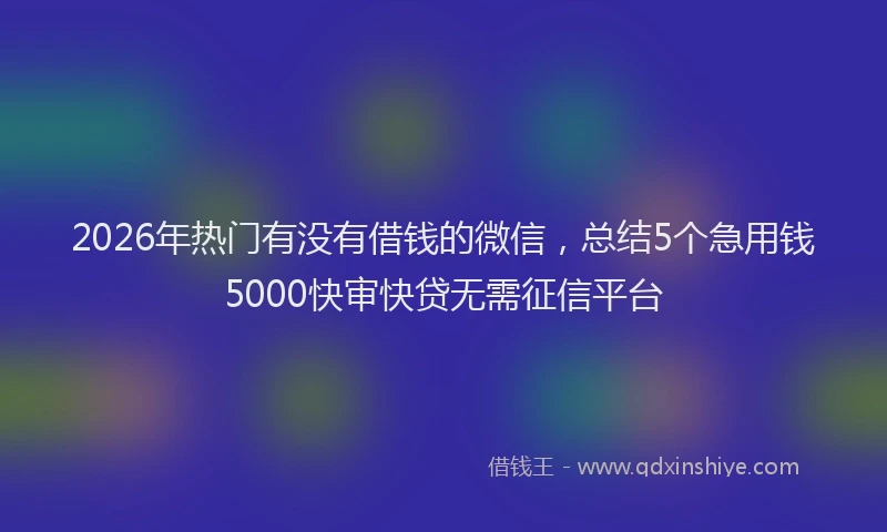 2026年热门有没有借钱的微信,总结5个急用钱5000快审快贷无需征信平台