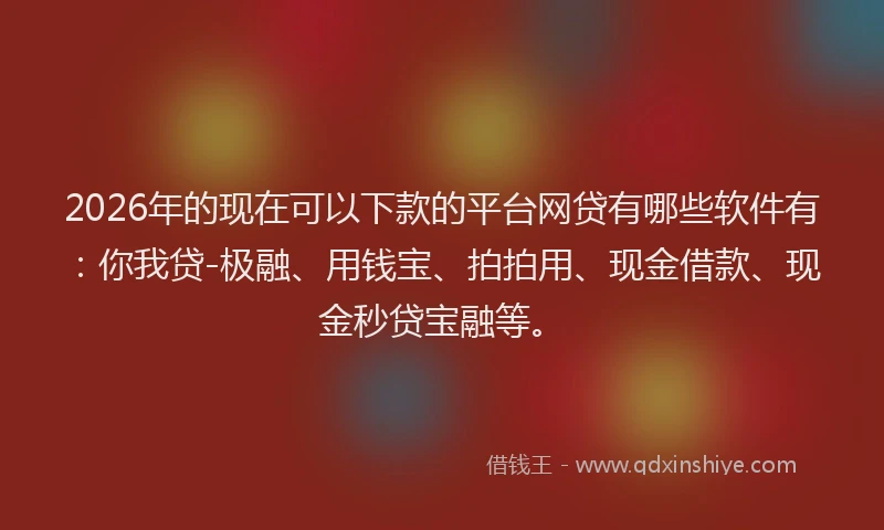 2026年的现在可以下款的平台网贷有哪些软件有：你我贷-极融、用钱宝、拍拍用、现金借款、现金秒贷宝融等。