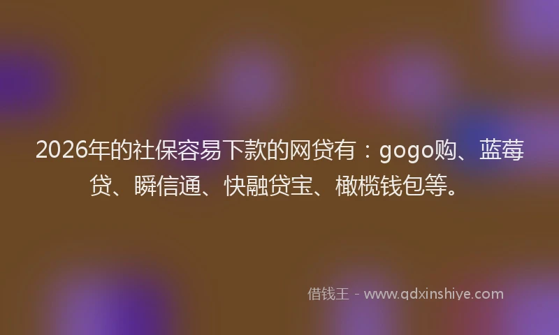 2026年的社保容易下款的网贷有：gogo购、蓝莓贷、瞬信通、快融贷宝、橄榄钱包等。