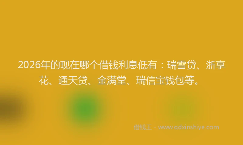 2026年的现在哪个借钱利息低有:瑞雪贷、浙享花、通天贷、金满堂、瑞信宝钱包等。