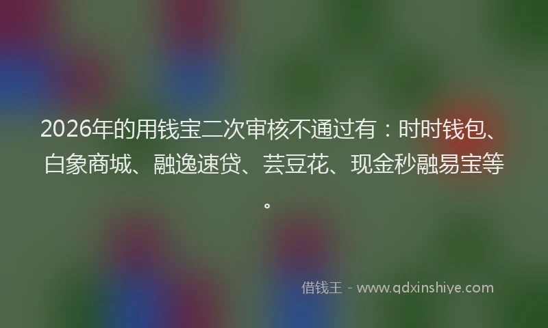 2026年的用钱宝二次审核不通过有：时时钱包、白象商城、融逸速贷、芸豆花、现金秒融易宝等。