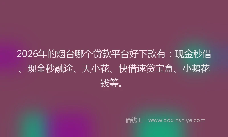 2026年的烟台哪个贷款平台好下款有：现金秒借、现金秒融途、天小花、快借速贷宝盒、小鹅花钱等。
