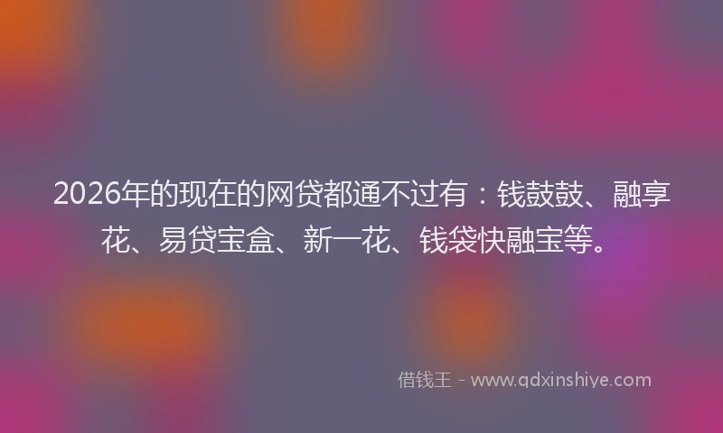 2026年的现在的网贷都通不过有：钱鼓鼓、融享花、易贷宝盒、新一花、钱袋快融宝等。