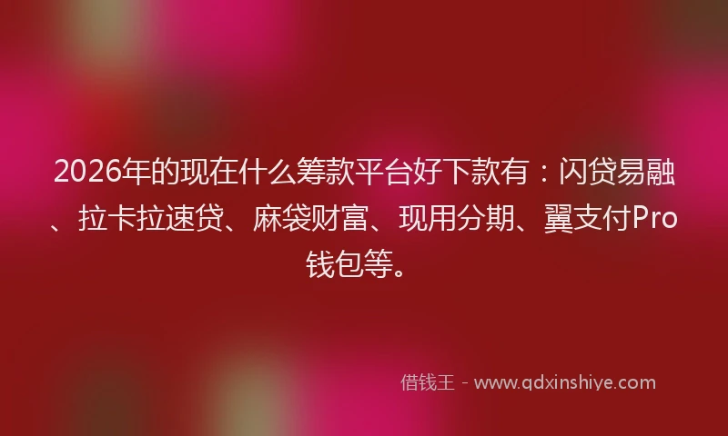 2026年的现在什么筹款平台好下款有：闪贷易融、拉卡拉速贷、麻袋财富、现用分期、翼支付Pro钱包等。