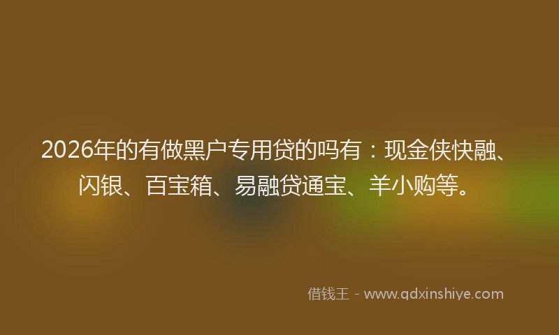 2026年的有做黑户专用贷的吗有:现金侠快融、闪银、百宝箱、易融贷通宝、羊小购等。