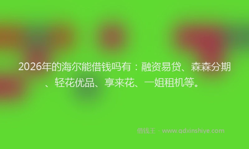 2026年的海尔能借钱吗有：融资易贷、森森分期、轻花优品、享来花、一姐租机等。