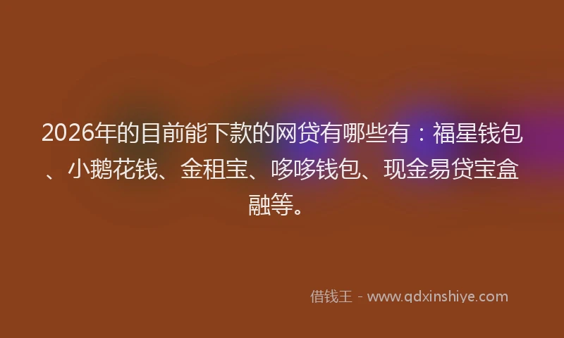2026年的目前能下款的网贷有哪些有：福星钱包、小鹅花钱、金租宝、哆哆钱包、现金易贷宝盒融等。