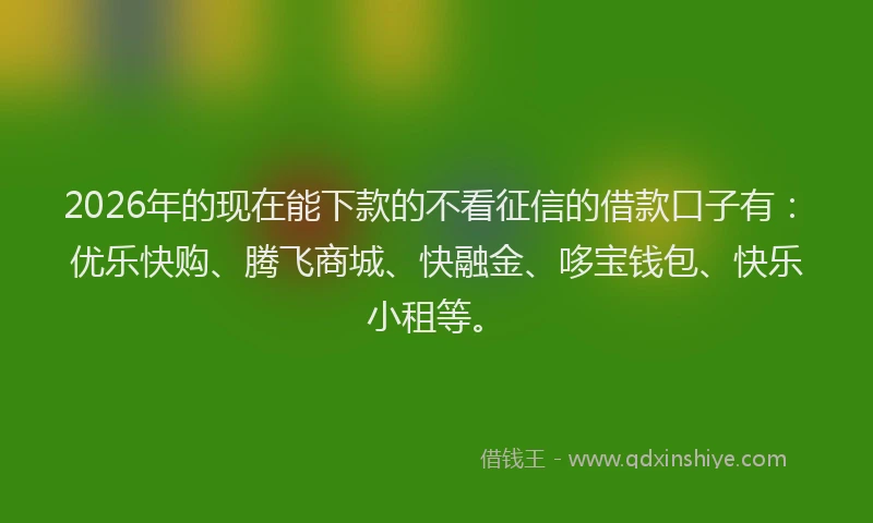 2026年的现在能下款的不看征信的借款口子有：优乐快购、腾飞商城、快融金、哆宝钱包、快乐小租等。