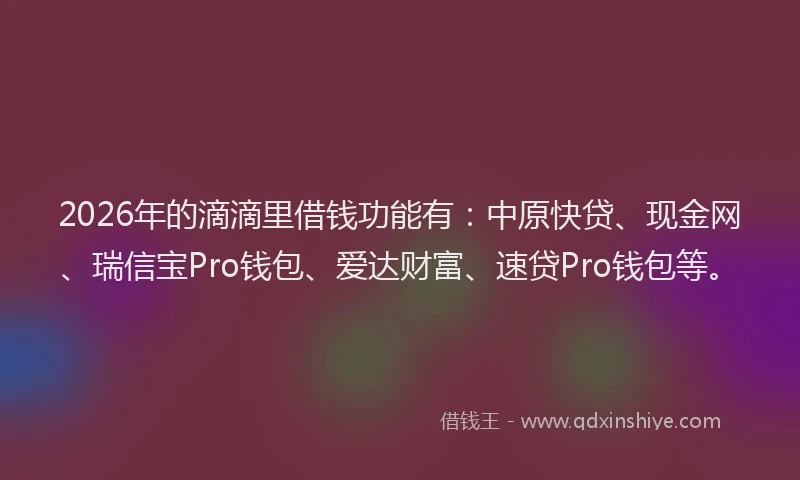 2026年的滴滴里借钱功能有：中原快贷、现金网、瑞信宝Pro钱包、爱达财富、速贷Pro钱包等。