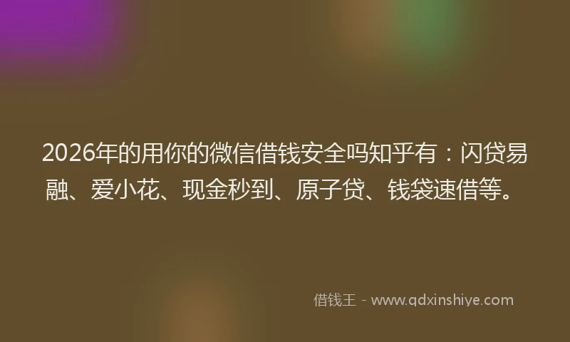 2026年的用你的微信借钱安全吗知乎有：闪贷易融、爱小花、现金秒到、原子贷、钱袋速借等。