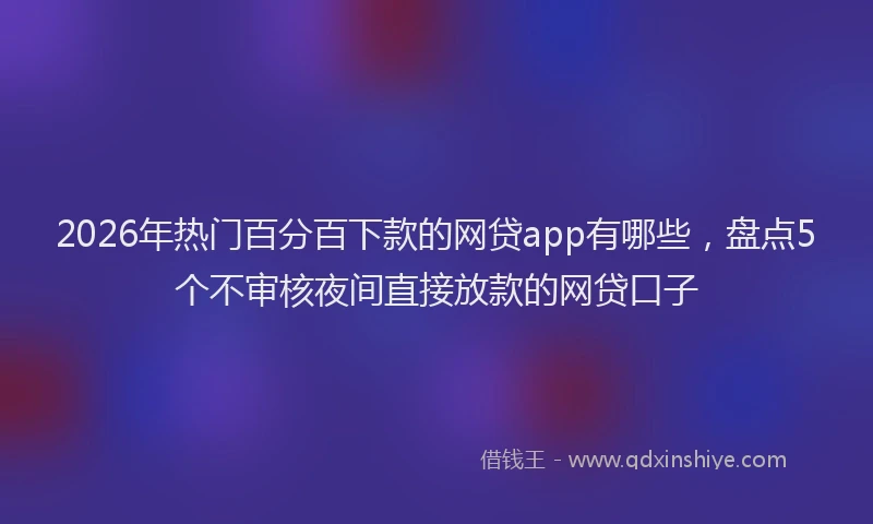 2026年热门百分百下款的网贷app有哪些，盘点5个不审核夜间直接放款的网贷口子