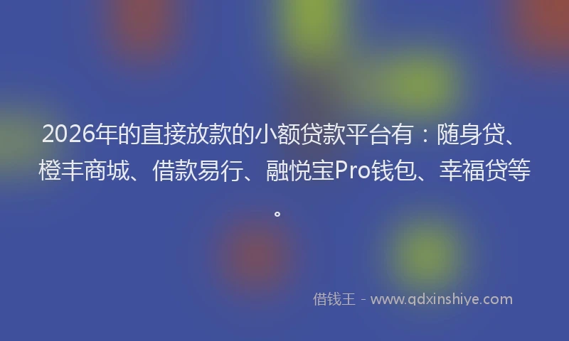 2026年的直接放款的小额贷款平台有：随身贷、橙丰商城、借款易行、融悦宝Pro钱包、幸福贷等。