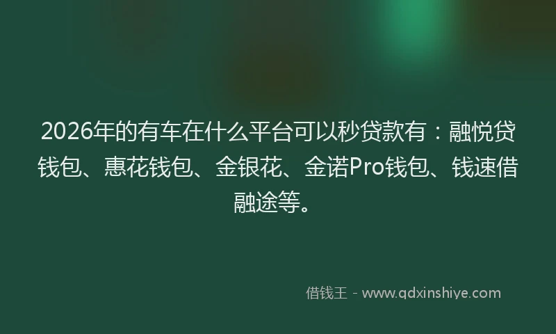 2026年的有车在什么平台可以秒贷款有：融悦贷钱包、惠花钱包、金银花、金诺Pro钱包、钱速借融途等。