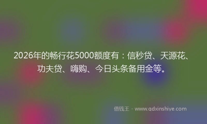 2026年的畅行花5000额度有:信秒贷、天源花、功夫贷、嗨购、今日头条备用金等。