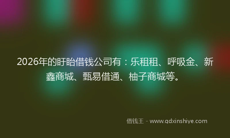 2026年的盱眙借钱公司有:乐租租、呼吸金、新鑫商城、甄易借通、柚子商城等。