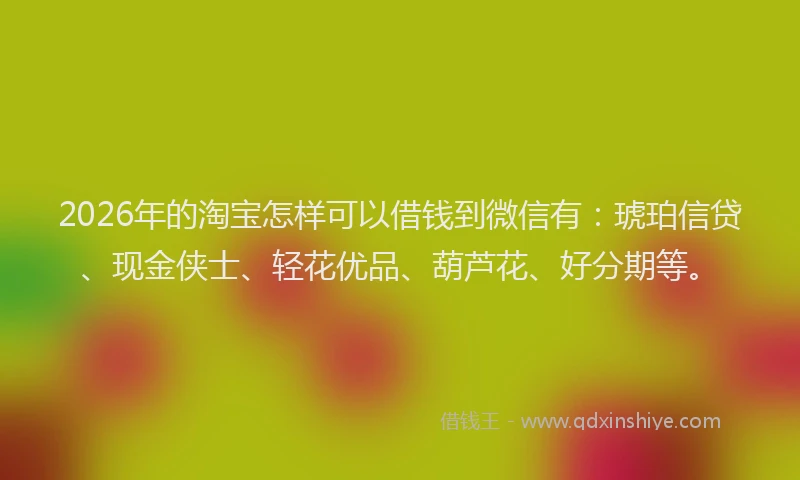 2026年的淘宝怎样可以借钱到微信有：琥珀信贷、现金侠士、轻花优品、葫芦花、好分期等。