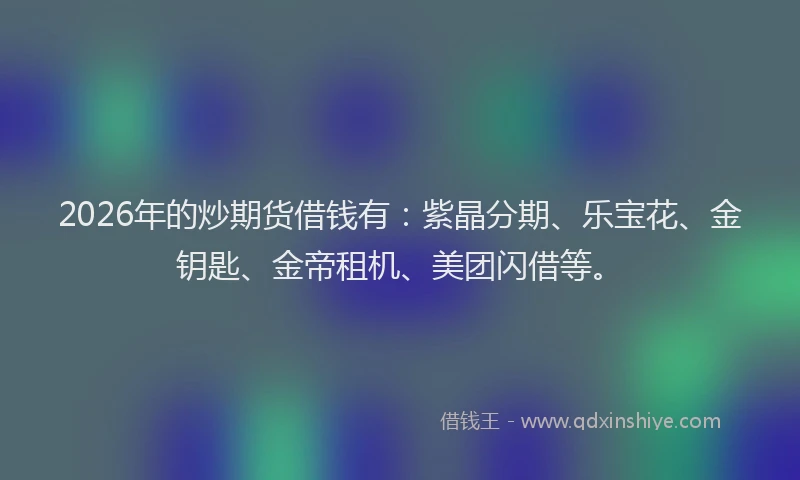 2026年的炒期货借钱有：紫晶分期、乐宝花、金钥匙、金帝租机、美团闪借等。