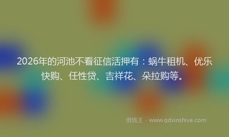 2026年的河池不看征信活押有：蜗牛租机、优乐快购、任性贷、吉祥花、朵拉购等。