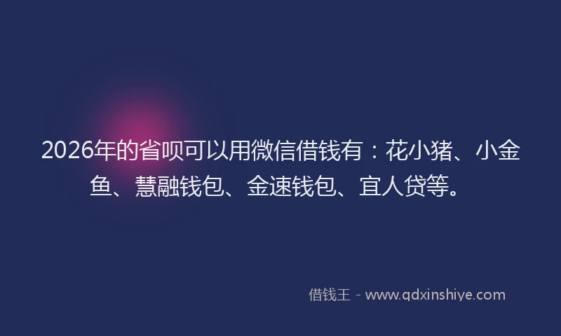 2026年的省呗可以用微信借钱有：花小猪、小金鱼、慧融钱包、金速钱包、宜人贷等。