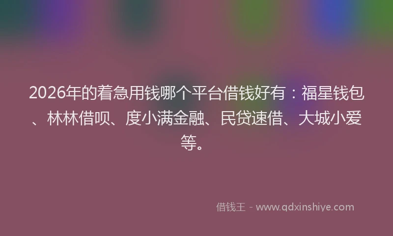 2026年的着急用钱哪个平台借钱好有：福星钱包、林林借呗、度小满金融、民贷速借、大城小爱等。