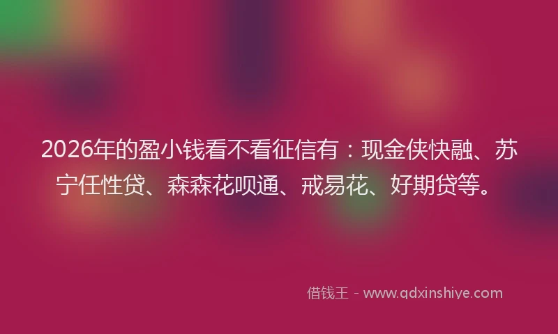 2026年的盈小钱看不看征信有：现金侠快融、苏宁任性贷、森森花呗通、戒易花、好期贷等。