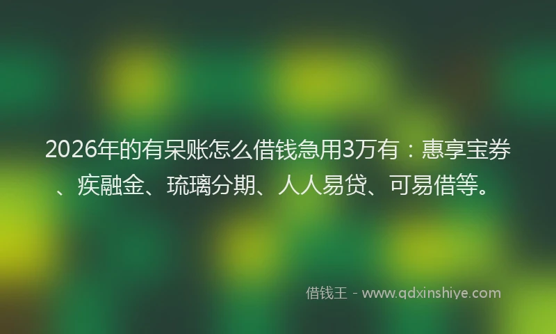 2026年的有呆账怎么借钱急用3万有：惠享宝券、疾融金、琉璃分期、人人易贷、可易借等。