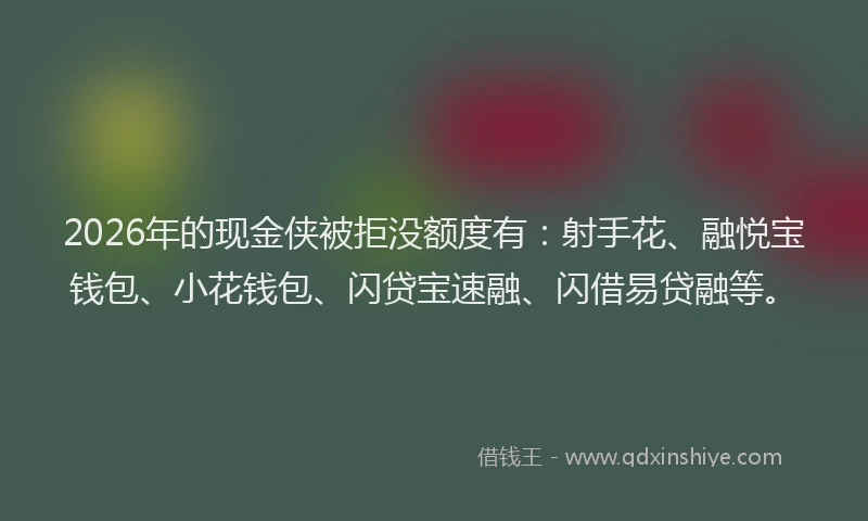 2026年的现金侠被拒没额度有：射手花、融悦宝钱包、小花钱包、闪贷宝速融、闪借易贷融等。