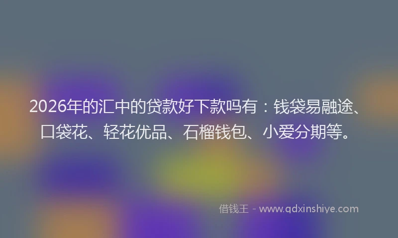 2026年的汇中的贷款好下款吗有：钱袋易融途、口袋花、轻花优品、石榴钱包、小爱分期等。