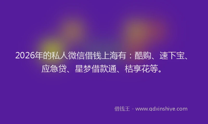 2026年的私人微信借钱上海有：酷购、速下宝、应急贷、星梦借款通、桔享花等。