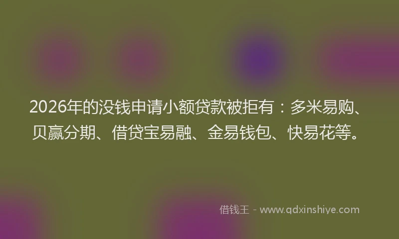 2026年的没钱申请小额贷款被拒有：多米易购、贝赢分期、借贷宝易融、金易钱包、快易花等。