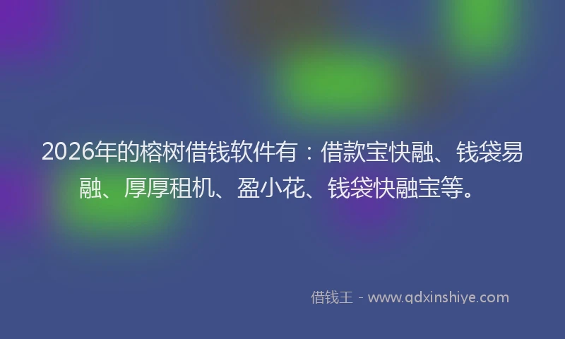2026年的榕树借钱软件有：借款宝快融、钱袋易融、厚厚租机、盈小花、钱袋快融宝等。