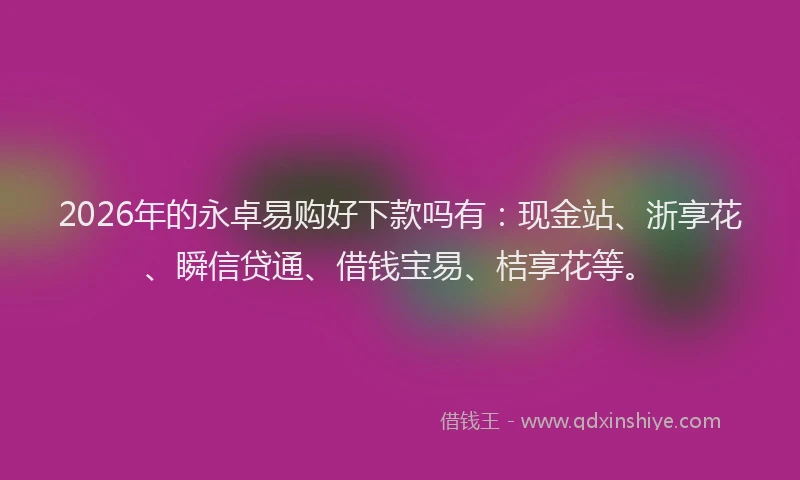 2026年的永卓易购好下款吗有：现金站、浙享花、瞬信贷通、借钱宝易、桔享花等。