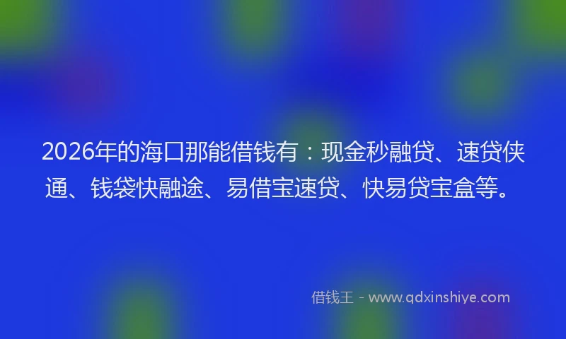 2026年的海口那能借钱有：现金秒融贷、速贷侠通、钱袋快融途、易借宝速贷、快易贷宝盒等。