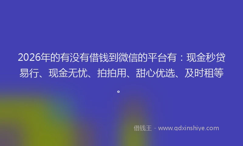 2026年的有没有借钱到微信的平台有:现金秒贷易行、现金无忧、拍拍用、甜心优选、及时租等。