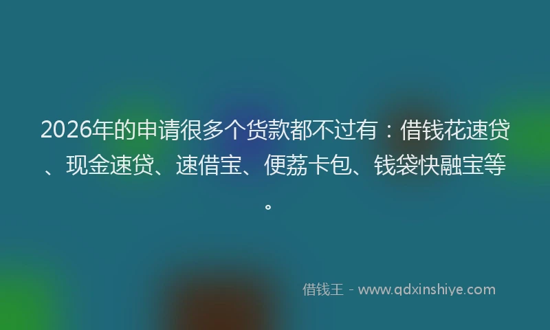 2026年的申请很多个货款都不过有：借钱花速贷、现金速贷、速借宝、便荔卡包、钱袋快融宝等。